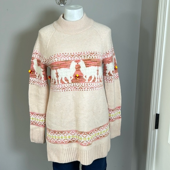 Anthropologie Aimee Alpaca Pompom Blush Pink Peach Mock Neck Sweater Sz XS - Picture 4 of 16